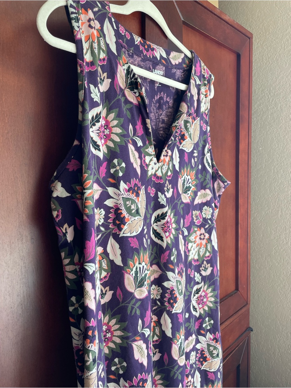 Lands' End purple floral print 100% cotton mini dress Size XL - Picture 2 of 8